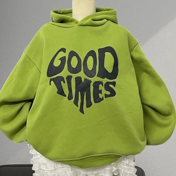Tops - Green Graphic Oversized Hoodie
